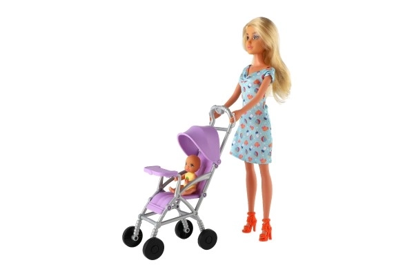 Poupée Anlily 30cm avec petite fille et poussette + accessoires en plastique dans une boîte 20x32x7cm