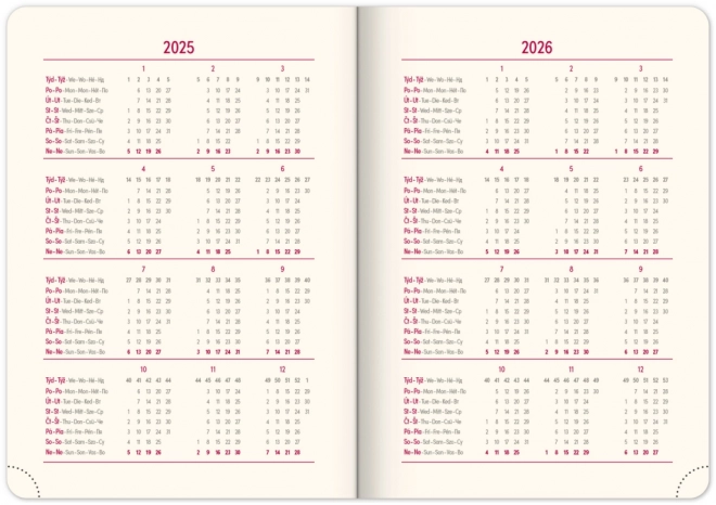 Agenda hebdomadaire Diamante 2025, rouge, 15 × 21 cm