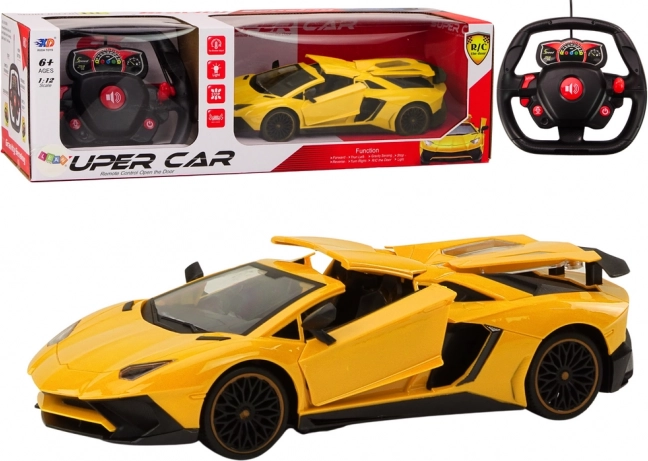 Voiture RC de course 1:12 jaune avec portes ouvrantes