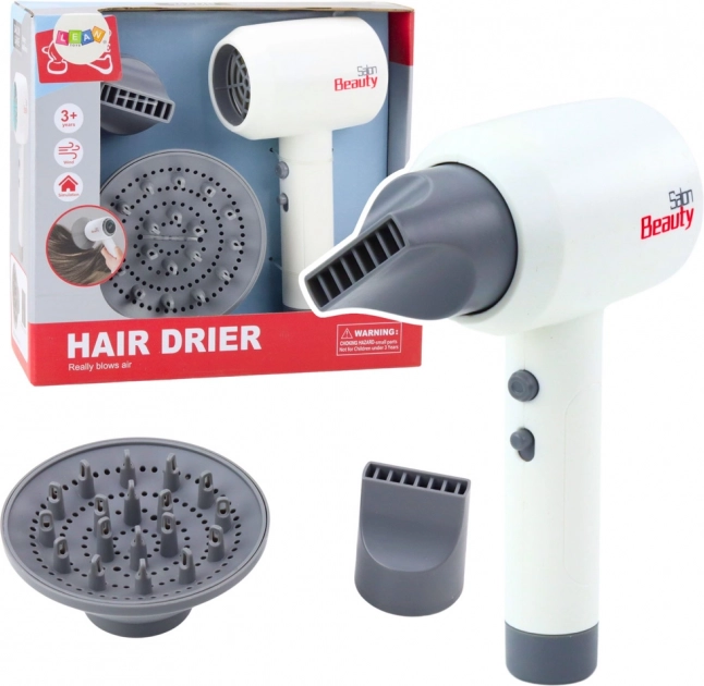 Sèche-cheveux jouet pour enfants avec deux accessoires et son blanc