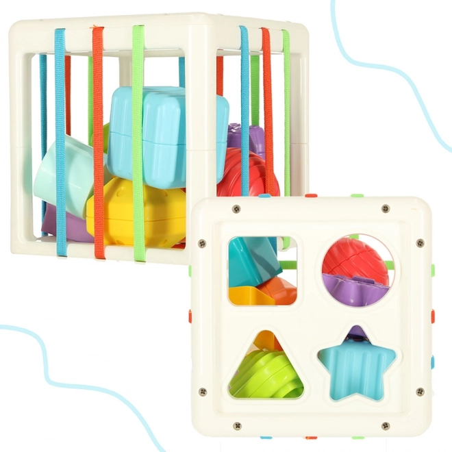 Cube sensoriel flexible avec blocs puzzle carrés et trieur de formes
