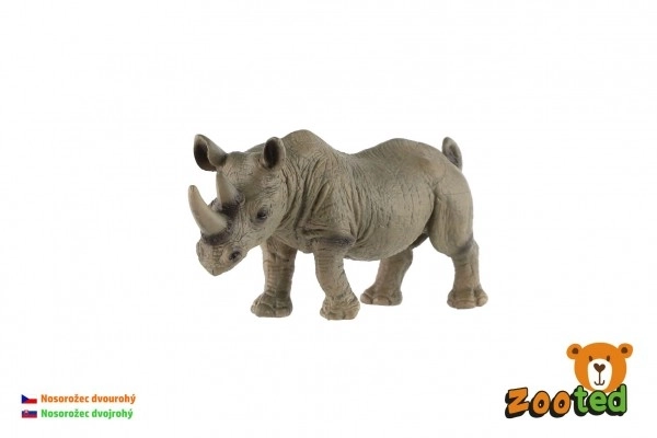 Rhinocéros à deux cornes en plastique de zoo 14cm dans un sac