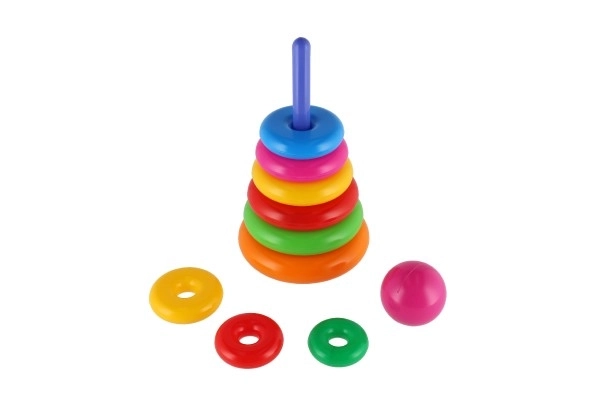 Pyramide à empiler avec anneaux en plastique 28 cm ass. 2 types en filet 12m+
