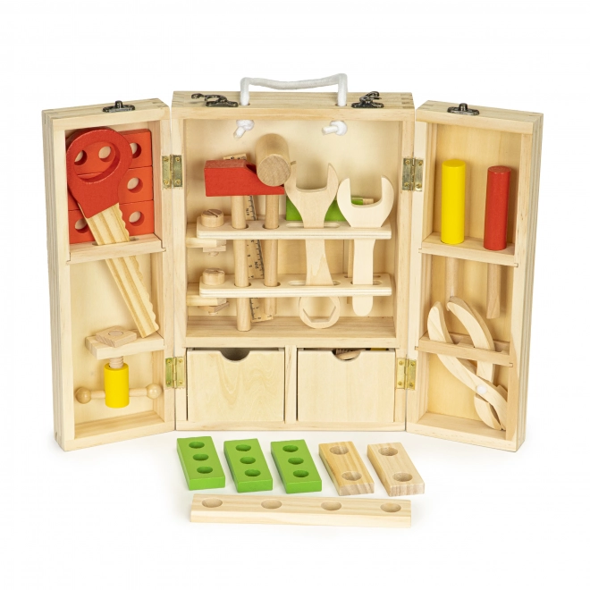 Outils en bois dans une boîte d'atelier, ensemble XXL ECOTOYS