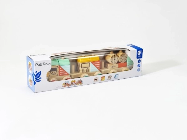 Train en bois à tirer avec 21 pièces