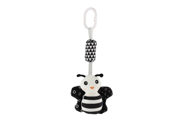 Hochet/pendentif animal en peluche pour berceau/landau 30 cm noir et blanc