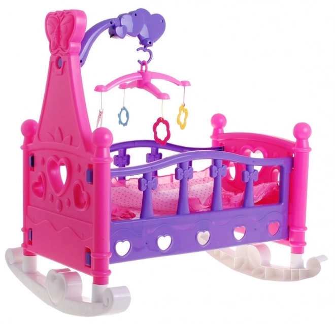 Berceau pour poupées 2 en 1 pour enfants 3+ Mobile avec sons + Linge de lit pour poupées + Maison de jeu