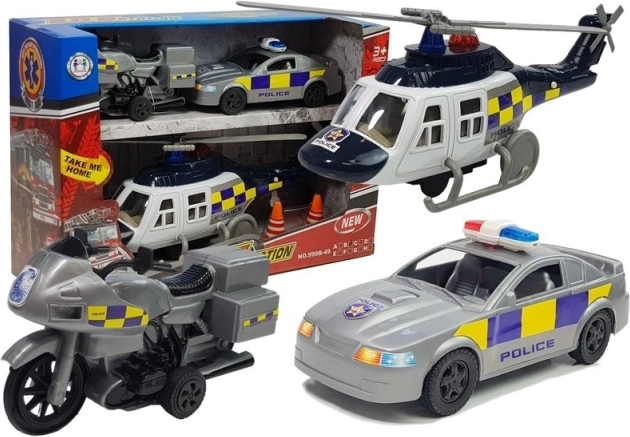 ensemble de véhicules de police avec lumières et sons