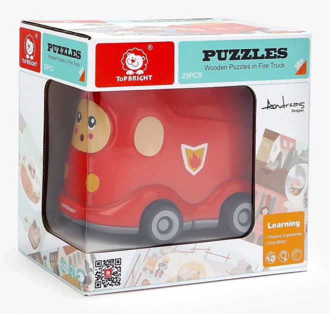 TOP BRIGHT Puzzle en bois avec jouet : Camion de pompiers 24 pièces
