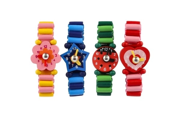 Montre en bois bracelet 7cm mélange de types / couleurs avec support