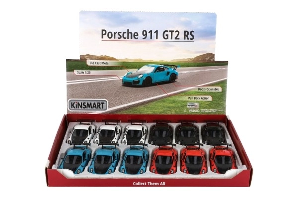 Auto Kinsmart Porsche 911 GT2 RS métal/plastique 13cm 4 couleurs à friction 12pcs en boîte
