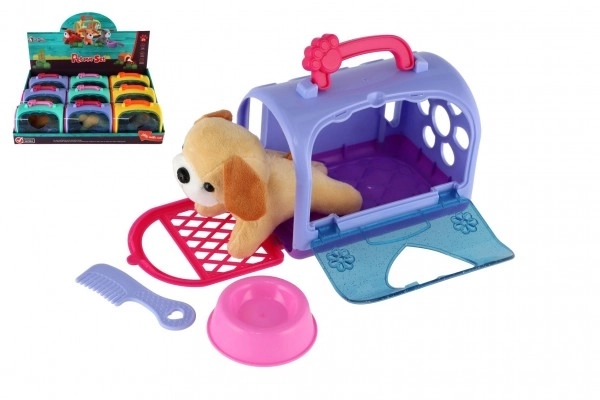 Boîte de transport avec chien en peluche