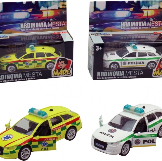 Voiture de secours et police à rétro-friction