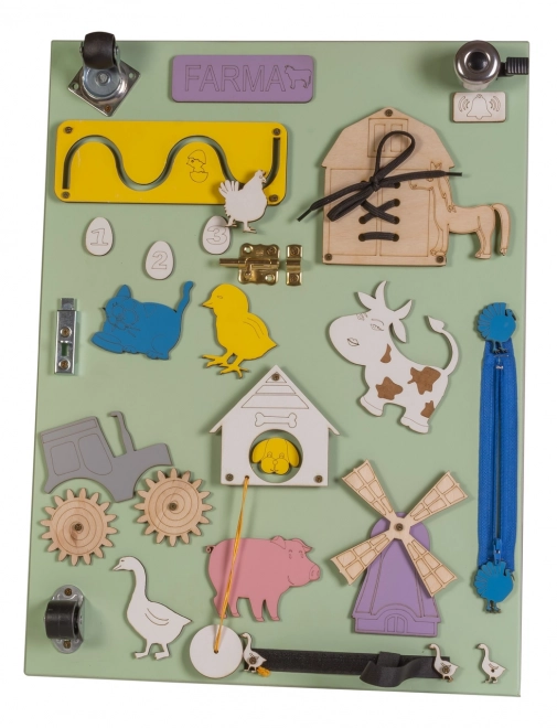 Planche sensorielle en bois verte à double face - Ferme