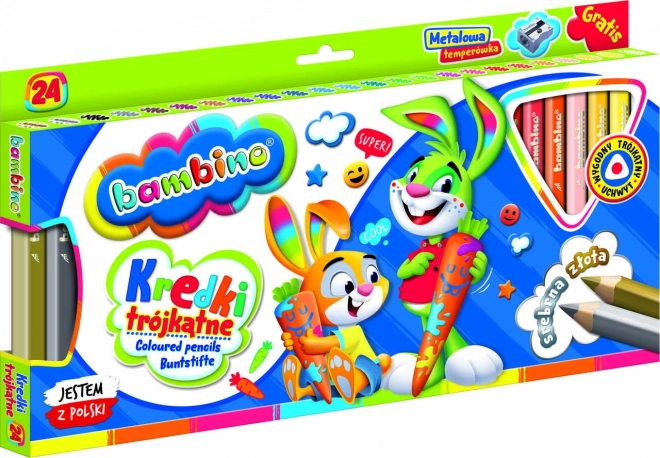 Crayons triangulaires avec taille-crayon Bambino - 24 pièces