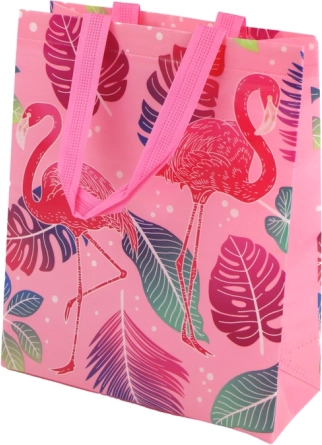 Sac cadeau rose à motif flamants roses 30,5 × 24,5 × 10 cm