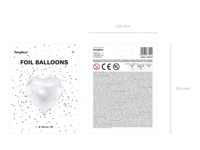 Ballon en aluminium cœur blanc 45 cm