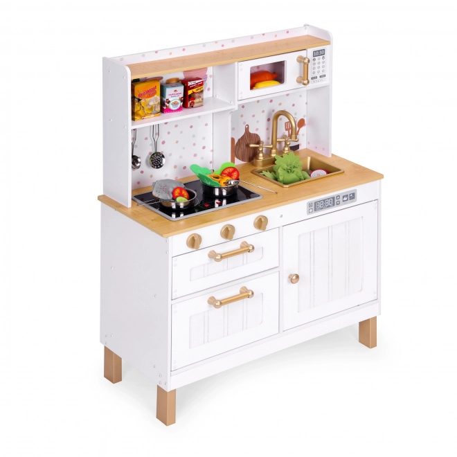 Cuisine en bois pour enfants avec sons et LEDs, grande, avec placards ouvrants et 7 accessoires, ECOTOYS