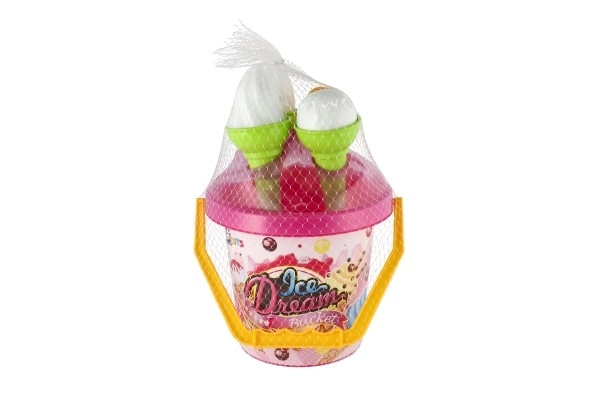 Ensemble de sable plastique seau + moules à glace 2 couleurs en filet 18x28x17cm 12m+