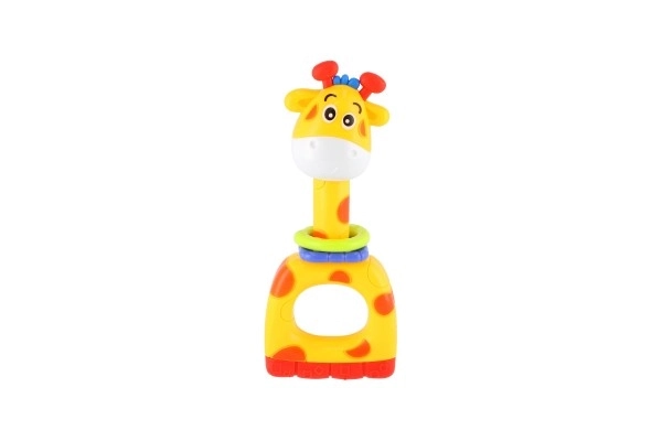 Hochet/mordeur/pouet girafe en plastique 7x16cm sur carte 3m+