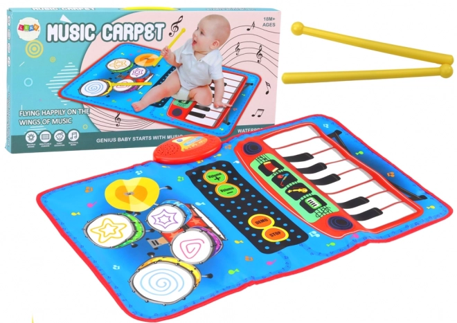 Tapis musical interactif 2 en 1 tambours et piano avec baguettes