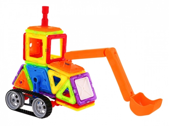 Cubes magnétiques de construction + roues + bras de pelleteuse - 78 pièces