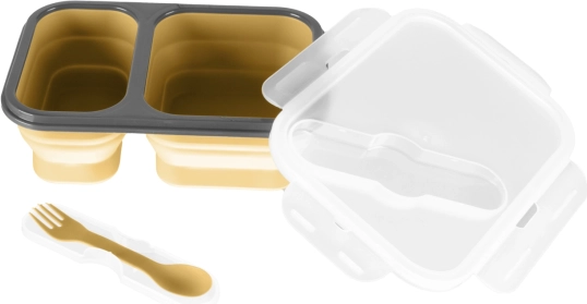 Grande boîte à goûter en silicone avec couverts, jaune moutarde