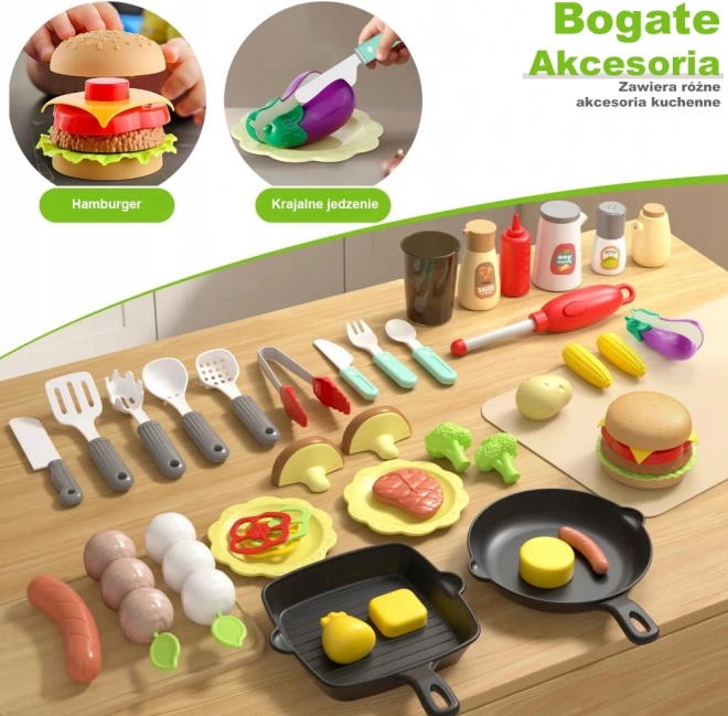 Woopie Barbecue de jardin pour enfants interactif avec LED et effet de vapeur, ensemble XL 41 pcs