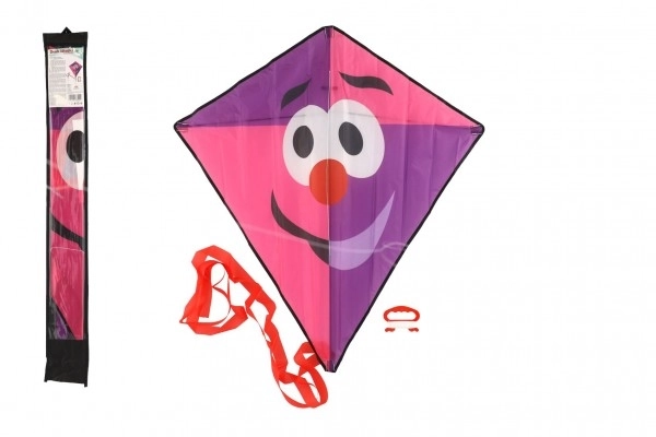 Cerf-volant clown volant nylon 78x86cm rose-violet dans un sac en tissu 11x90x2cm