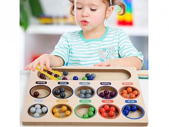 Mosaïque éducative en bois Montessori - billes colorées et trieur
