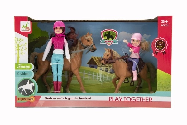 Cheval 2pcs + poupée cavalière 2pcs plastique en boîte 44x26x12cm