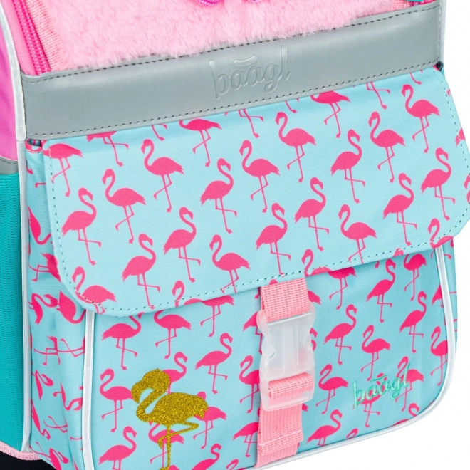 Cartable scolaire avec motif flamant rose