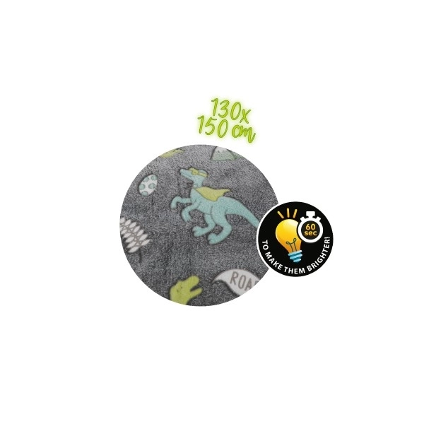 Couverture Dinosaurus lumineuse dans le noir en peluche 130x150cm grise