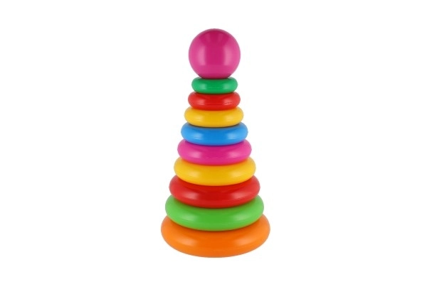 Pyramide à empiler avec anneaux en plastique 28 cm ass. 2 types en filet 12m+