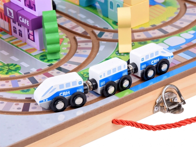 Circuit de train en bois avec coffret