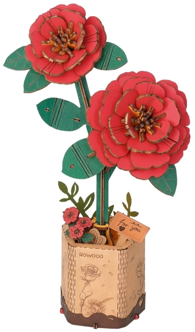 Puzzle 3D en bois RoboTime Camélia rouge
