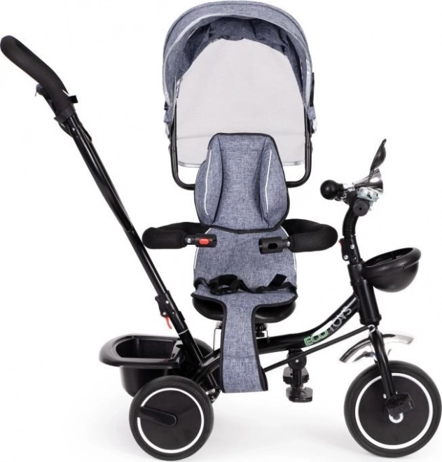 ECOTOYS Tricycle avec toit et barre de poussée gris