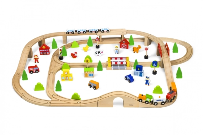 Viga Circuit de train en bois 90 pcs