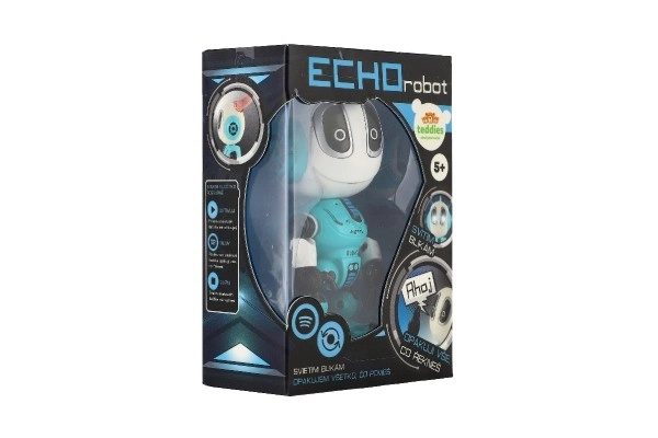 Robot ECHO répétant des phrases en métal 12cm bleu à piles avec son et lumière dans une boîte 10,5x15x5,5cm