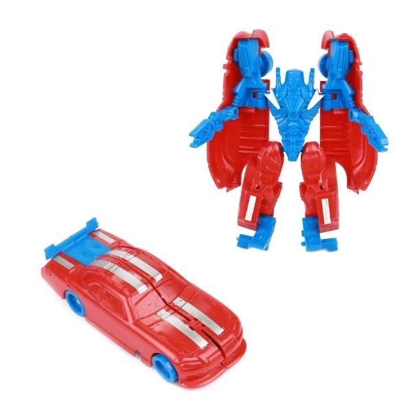 Transformateur auto/robot plastique 10cm mélange de couleurs dans une boîte en plastique 5x10,5cm