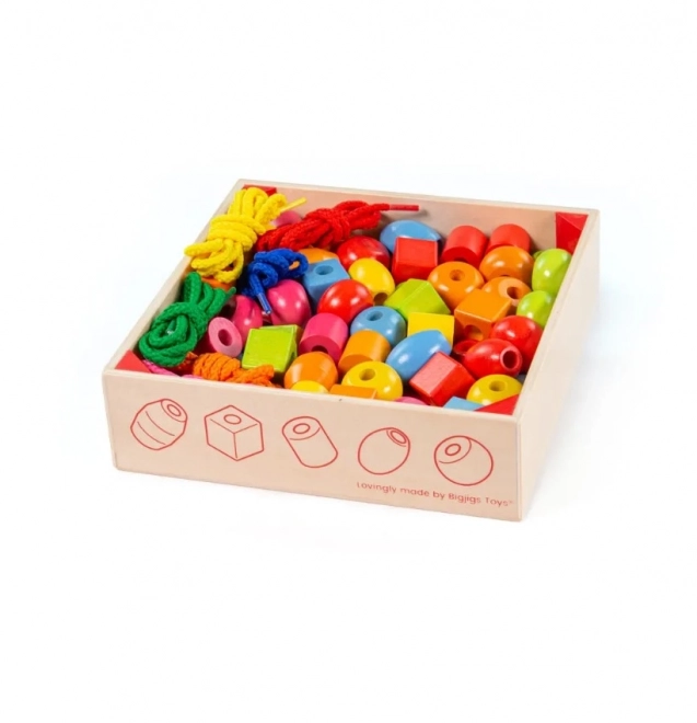 Bigjigs Toys Perles en bois à enfiler en boîte