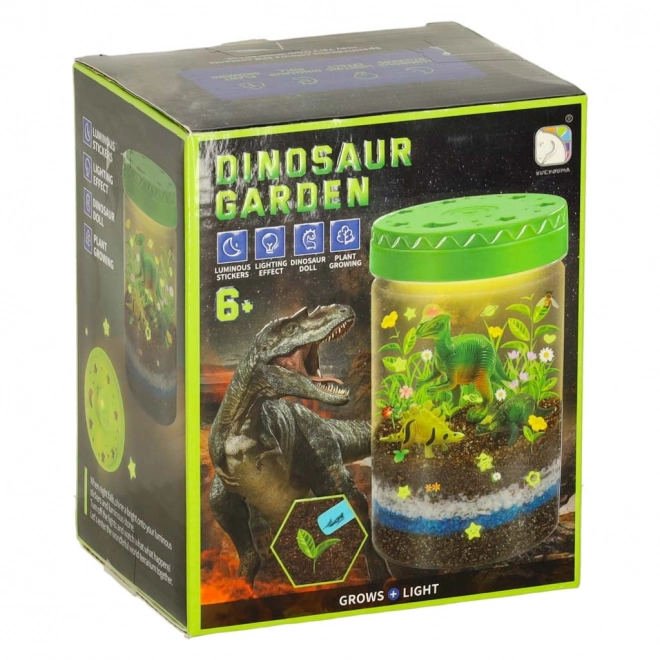 Terrarium pour cultiver des plantes avec lampe LED et dinosaures