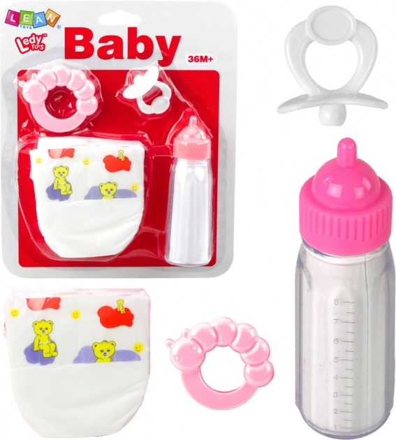 Ensemble d'accessoires pour poupées avec biberon, tétine, couche et hochet