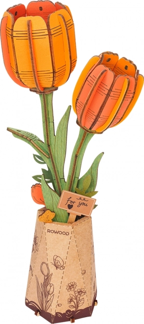 Puzzle en bois 3D Robotime Rowood tulipes orange