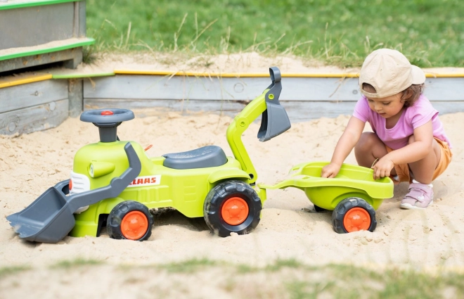 Tracteur roulant Claas avec remorque, chargeur et pelle