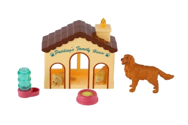 Chiens 3pcs avec maisonnette/cabane en plastique avec accessoires sur carte 15x25x5cm