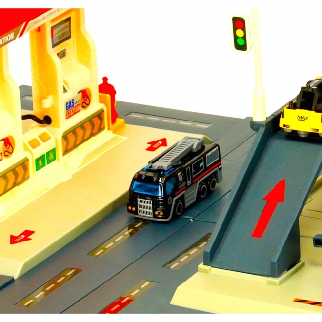 Station avec parking et ensemble de police