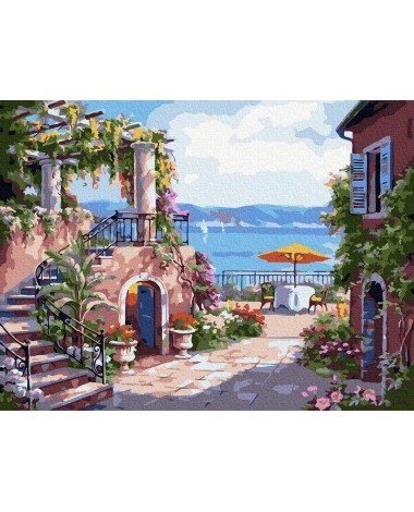 Peinture par numéros Terrasse Toscane 40x50 toile + peintures + pinceaux