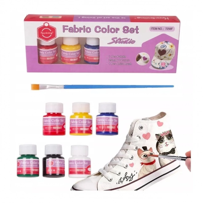 Ensemble de peintures pour textile 6 couleurs avec accessoires