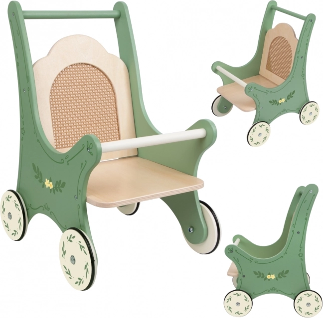 Poussette vintage en bois pour poupées